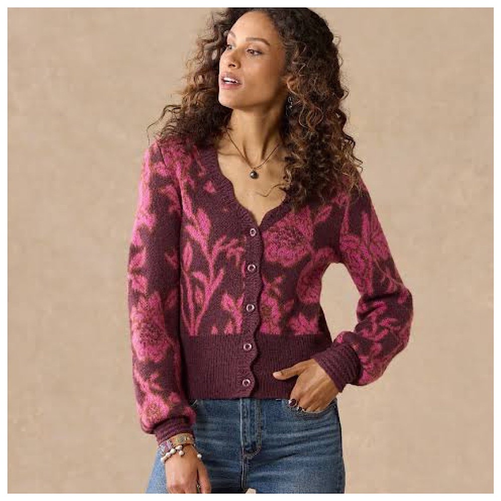 Sundance Jahzara Blossom Cardigan Women Size M Purple Pink Floral Wool Knit